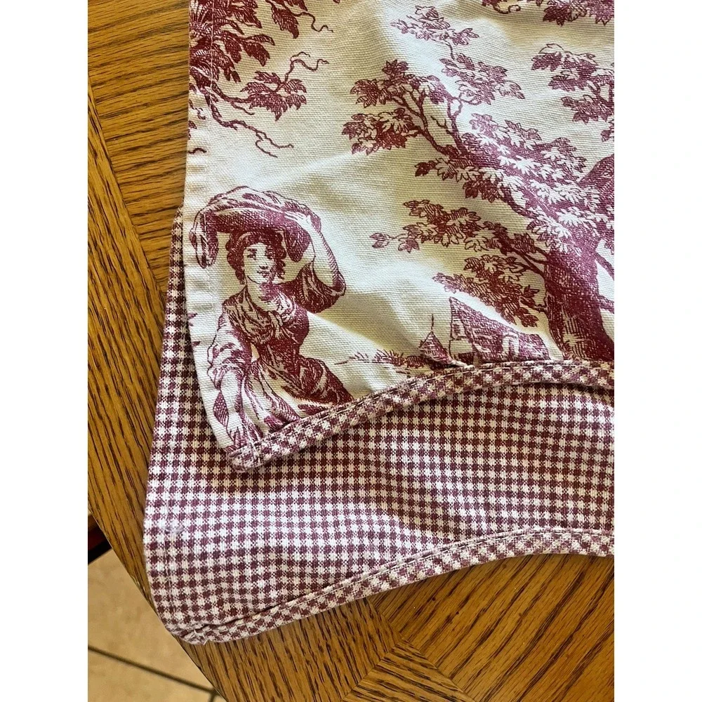 Toile Valance Burgundy Red Off White Beige Gingham Check French Country 74x15.5
